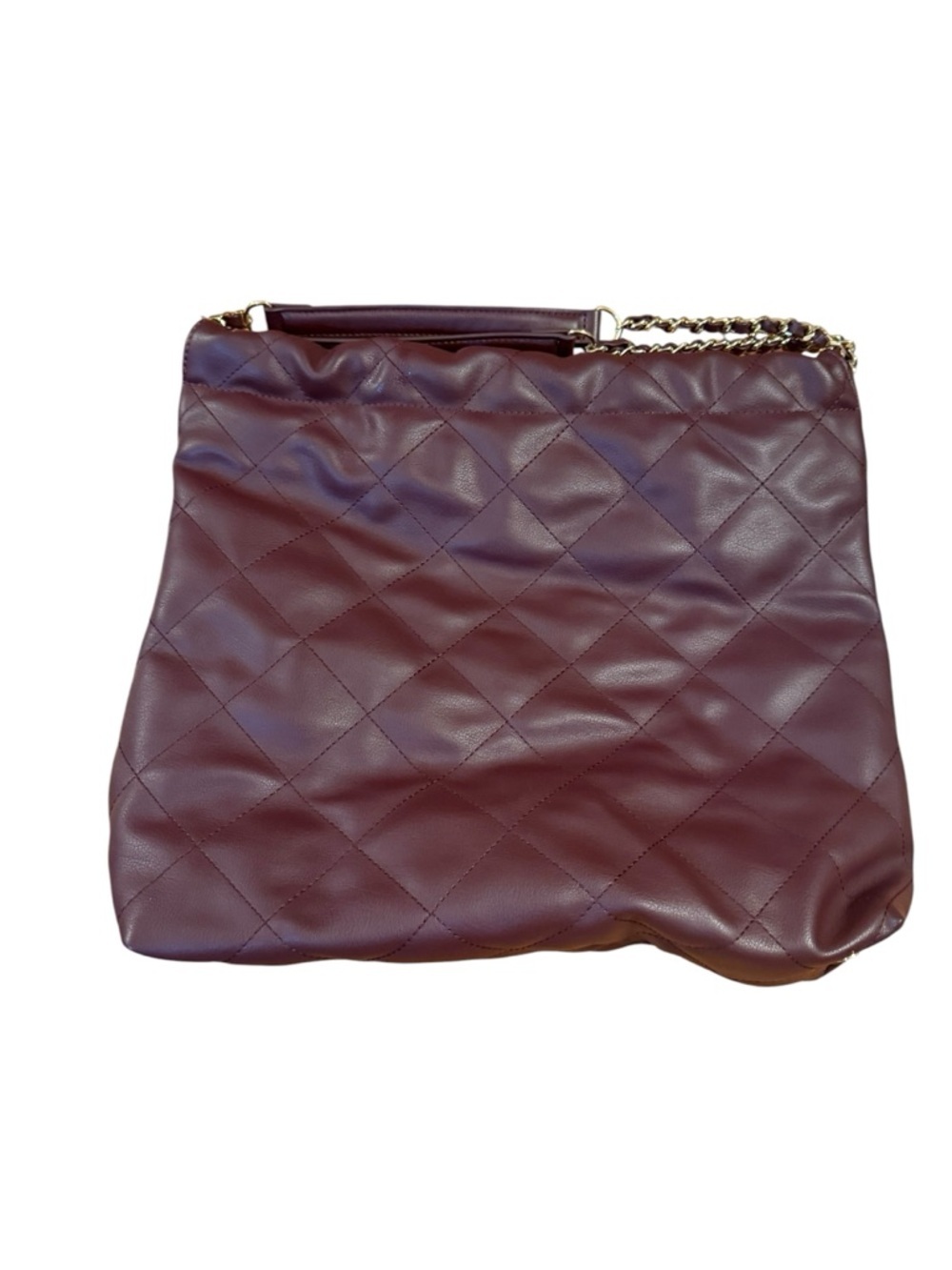 INC Quilted Shoulder Bag in Burgundy with Gold Chain Strap